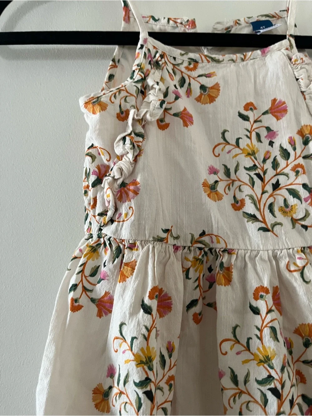 Old Navy Girls 4T Cream Orange Cotton Blend Floral Sundress Ruffle Cottagecore